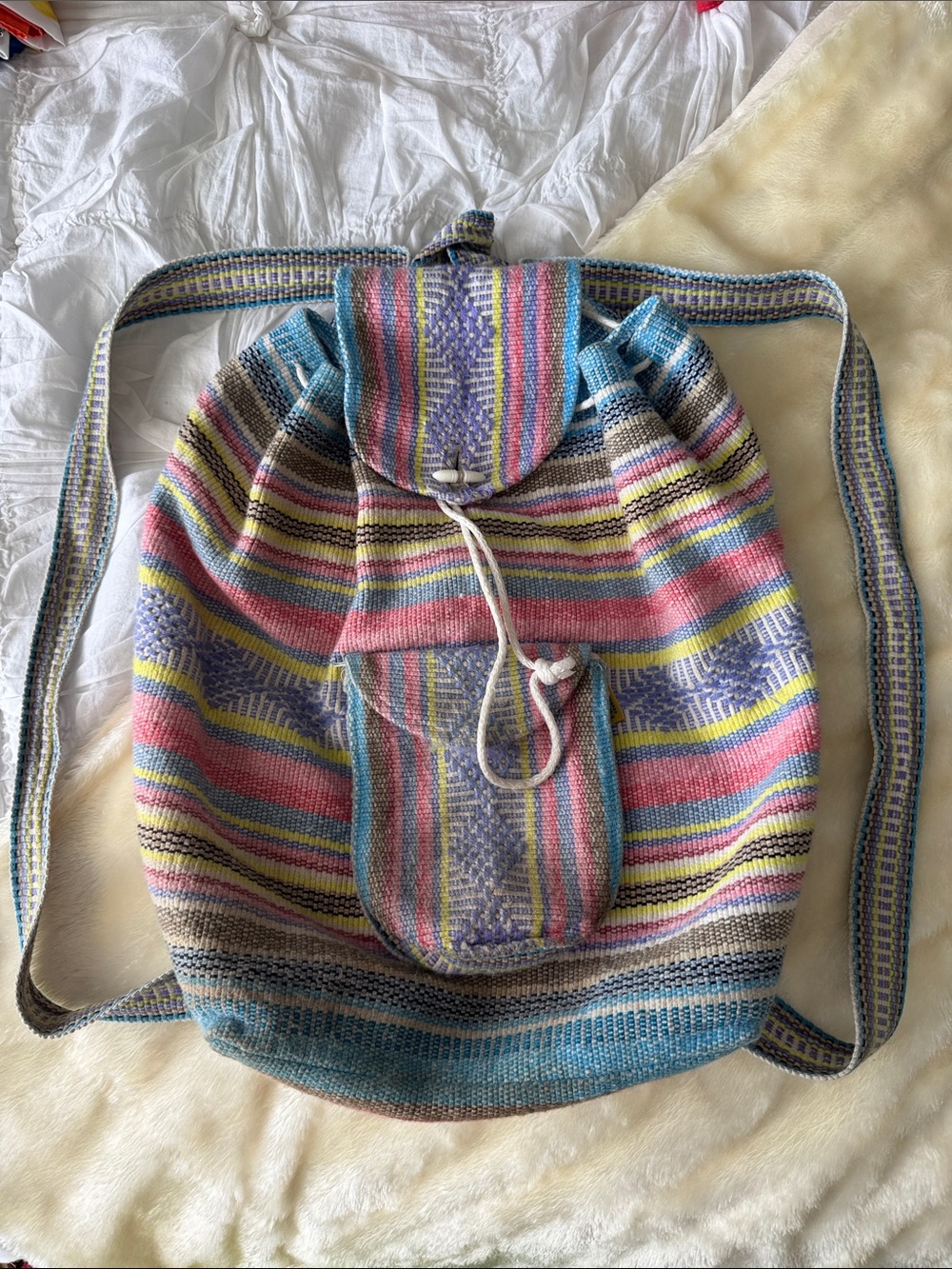 Handwoven Multicolor Striped Boho Backpack